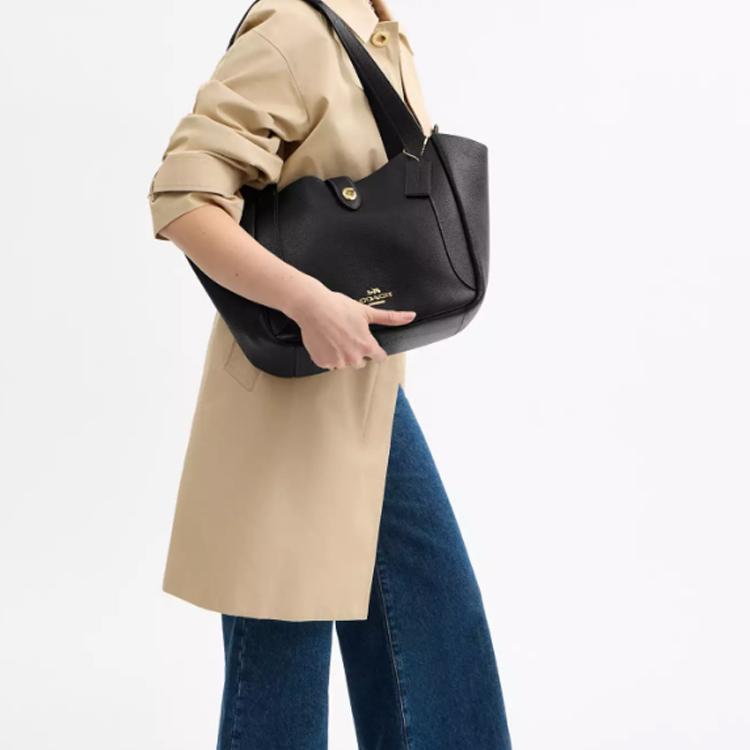 Coach Женская сумка-тоут Hadley 28 с логотипом-застежкой-замком, двусторонняя, из кожи, Черная CAL17-IMBLK