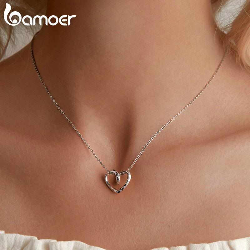 BAMOER Стерлингового Серебра 925 пробы Романтический Твист Сердце Подвески Подвеска для Женщин Браслет DIY Ювелирные Изделия