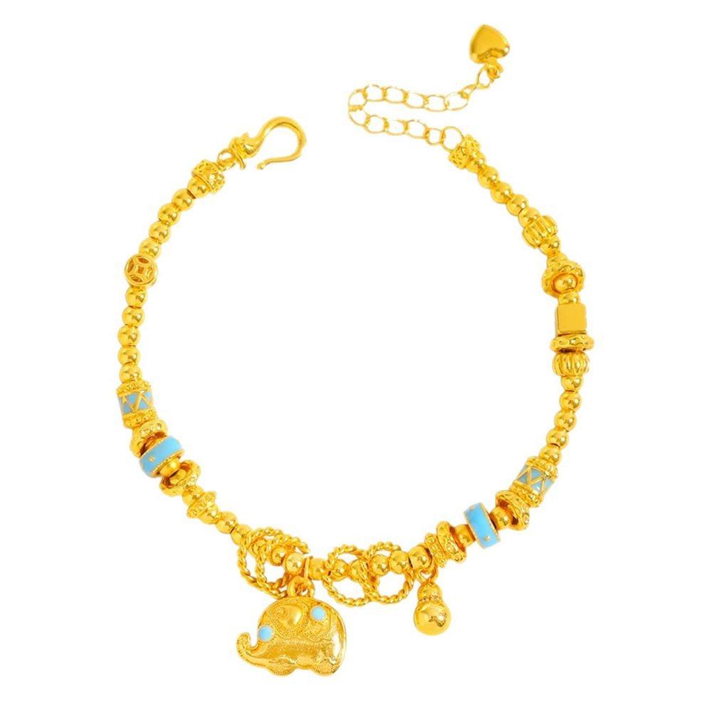 Elegant Enamel Gold Lucky Bead Hand Chain Sand Gold Granulation Dumpy Elephant Bracelet  Banquet