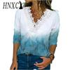 Женская мода повседневная летняя весна цветочный принт длинный рукав V-образный вырез блузки и рубашки