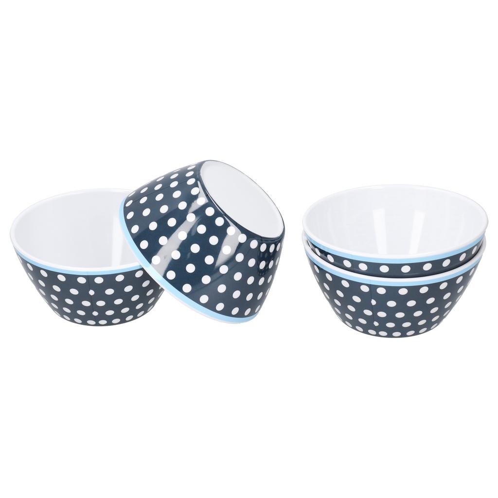4PCS 6in Salad Bowl Dinner Serving Bowl Sets Kitchen Imitation Porcelain DinnerwareDark Blue Dots