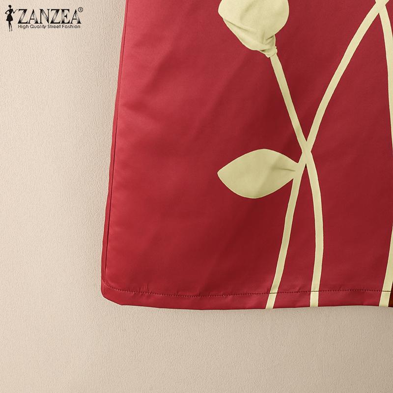 ZANZEA Женское повседневное летнее платье с круглым вырезом и коротким рукавом с принтом