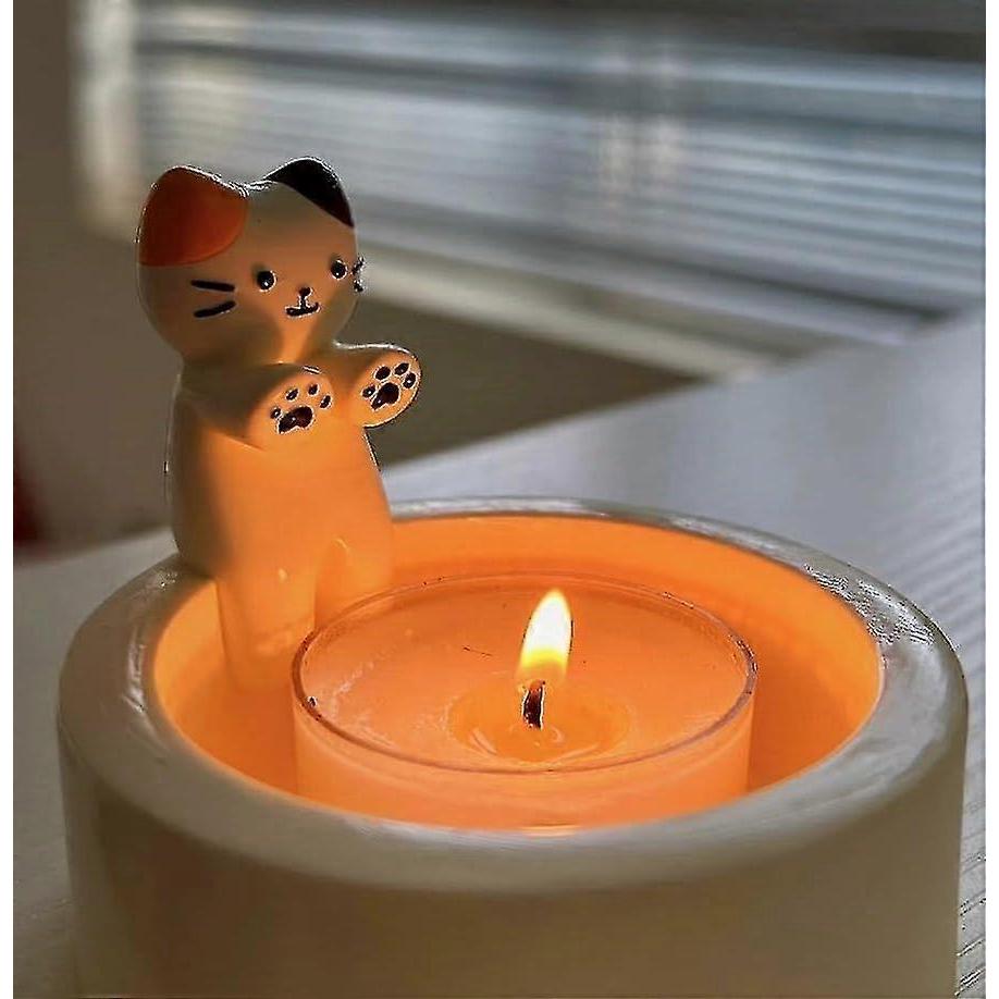 Cartoon Kitten Candle Holder, Kitty Warming Its Paws Cute Scented Light Holder, Cat Candle Holder With Warming Cat Paws, Gift For Cat Lover - Pjun
