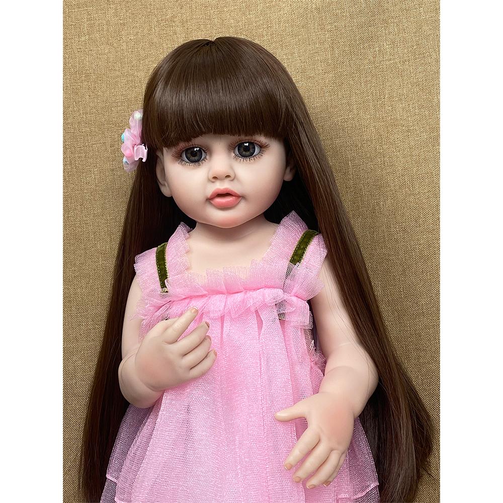 55CM Reborn Toddler Doll with Full Body Soft Silicone Raya Lifelike Soft Touch High Quality Pink Princess Doll Gifts for Children
