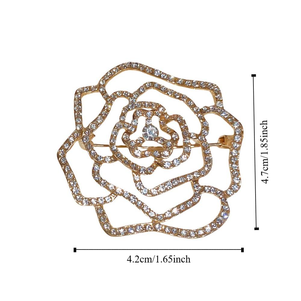 Full Rhinestone Suit Collar Pin Badge Rhinestone Brooch Fashion Hollow Camellia Brooch Women