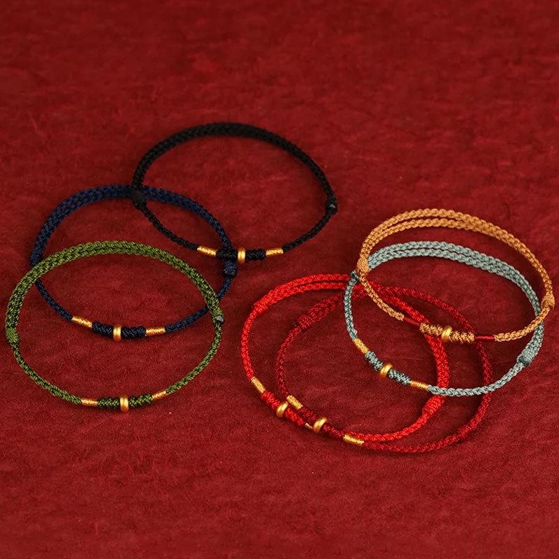 Gold 999 Abacus Bead Red String Bracelet for Year of the Rat - Couple Style for Traffic Drivers