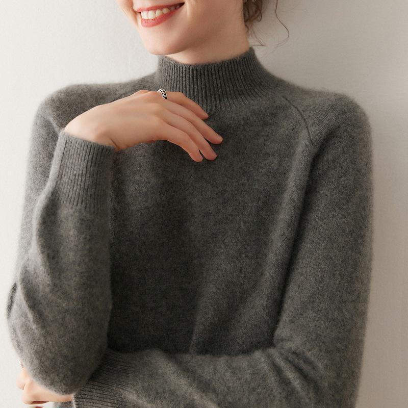 Women's Cashmere Half-High Neck Sweater - Thick, Warm, Soft Knit Base Layer for Autumn/Winter