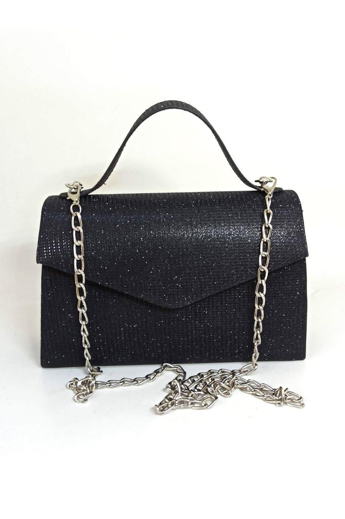 Women's Stylish and Useful Evening Dress Bag Women's Silvery Black Breasted Fabric Silver Chain Strap Evening Bag