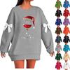 Ladies' Christmas Printed Bow Round Neck Long Sleeved Loose Pullover Sweater Sweatshirt Top