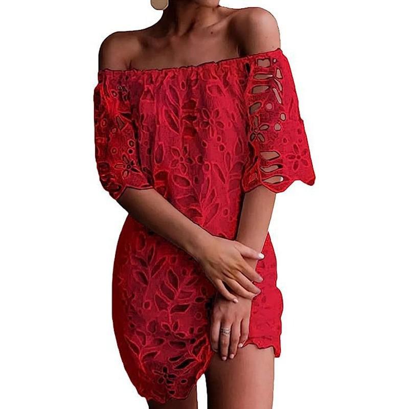 Spring and summer new European and American solid color lace medium sleeve commuter dress tube top fashion short skirt