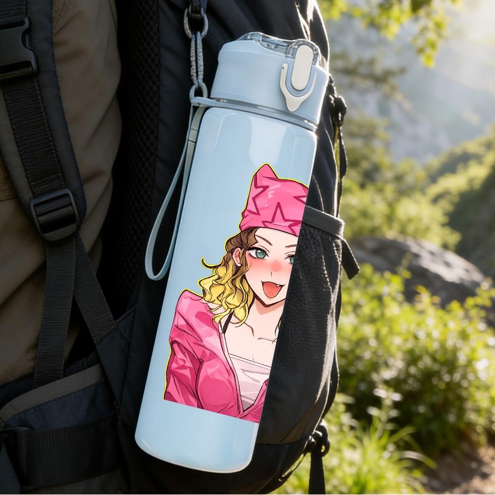 1PC Pink Hat Fashion Girl 750ml Color Plastic Sports Water Bottle Leakproof Flip Straw Lid Suitable for Sports Office Home Use