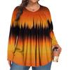 Women's Plus Size Fashion  Printed Casual Pleated Round Neck Long Sleeve Top