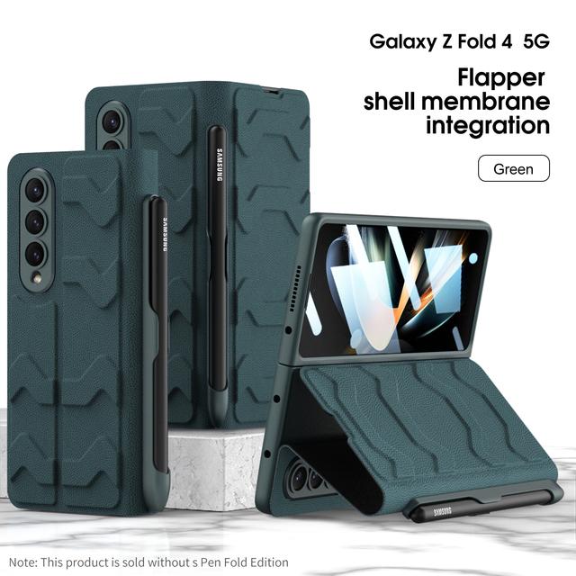 Волнистый кожаный чехол для Samsung Galaxy Z Fold 4, стеклянная пленка, защитная пленка для экрана, держатель для ручки, чехол-подставка