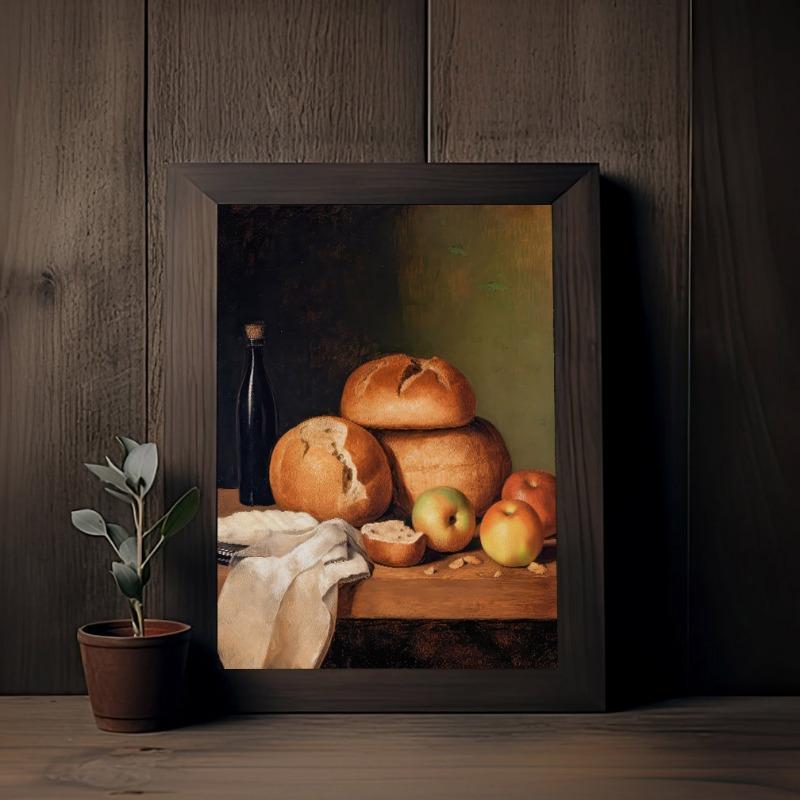 Pomegranate Apples Grapes Kitchen Fruit Food Bread Still Life Vintage Posters Canvas Printing Wall Art Picture Living Room Decor