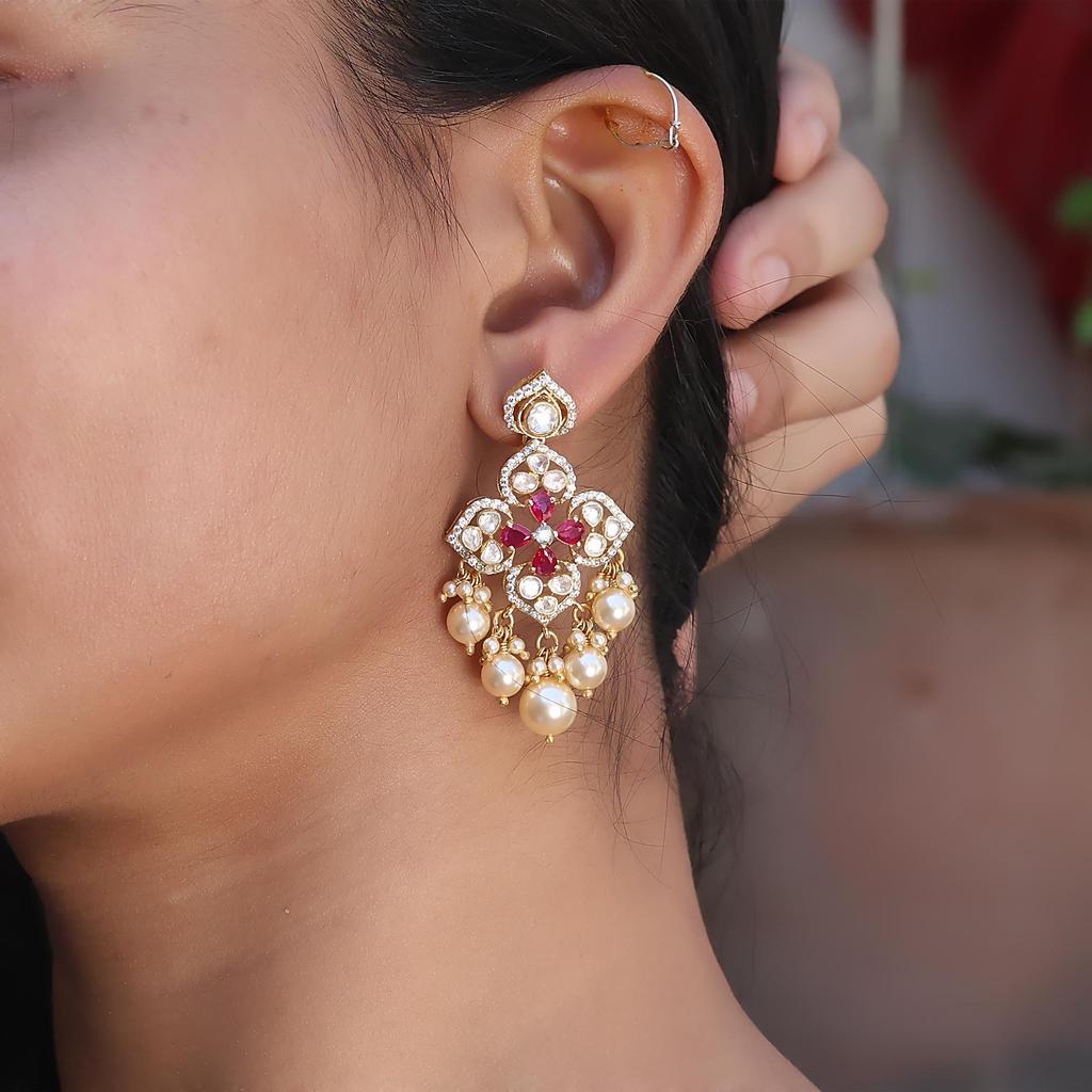 Kundan Gold Plated Earring 925 Sterling Silver Handmade Polki Jewelry Moissanite Earring Indian Women Jewelry