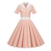 Женское платье с V-образным вырезом и лацканами, однобортное с поясом, трапециевидное, с большими качелями, обтягивающее, с высокой талией, однотонное, в стиле ретро, ​​с короткими рукавами, женское платье-миди в стиле принцессы