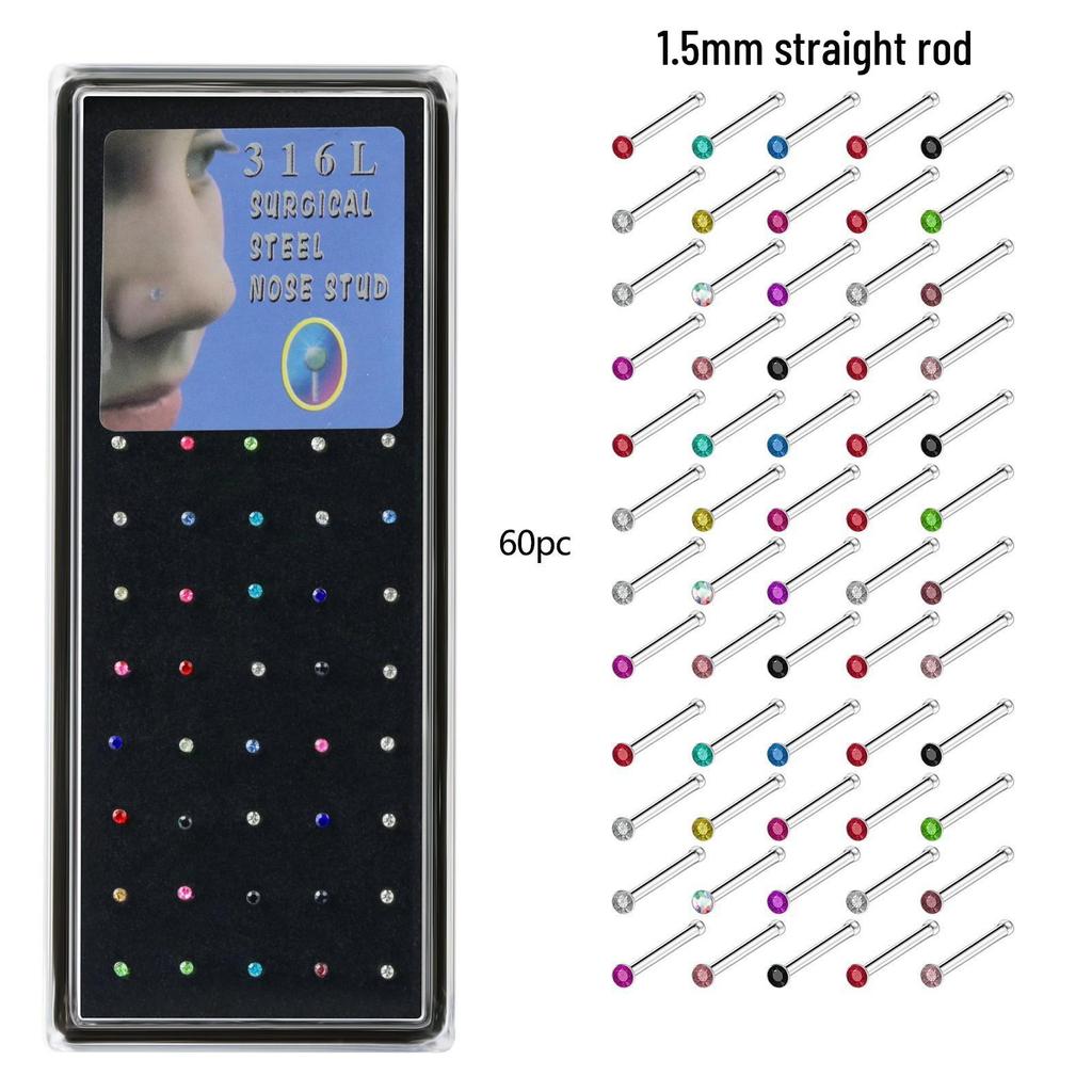 60 шт. 1,8 мм Стальные стразы Пирсинг для носа и хряща уха