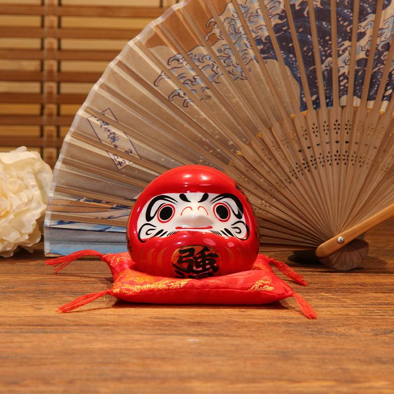 Japanese Ceramic Daruma Coin Bank Sculpture, Living Room Entrance and Hallway Table Decor, Wealth-Attracting Feng Shui Ornament