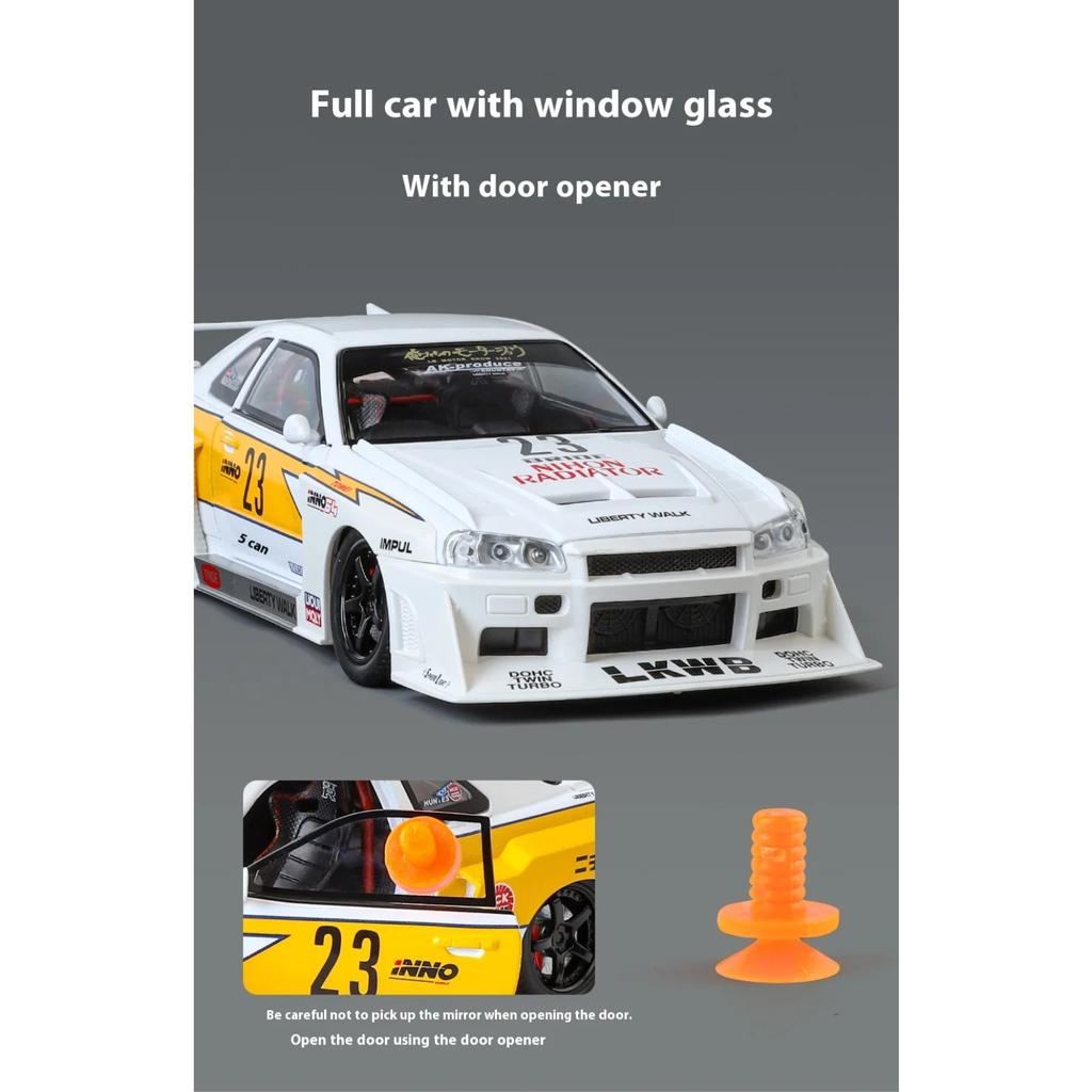 Модель легкосплавного автомобиля Nissan GTR Skyline в масштабе 1/24 с аутентичными звуковыми эффектами — Игрушка премиум-класса для детей и коллекционеров — Вдохновленная фильмом «Форсаж»