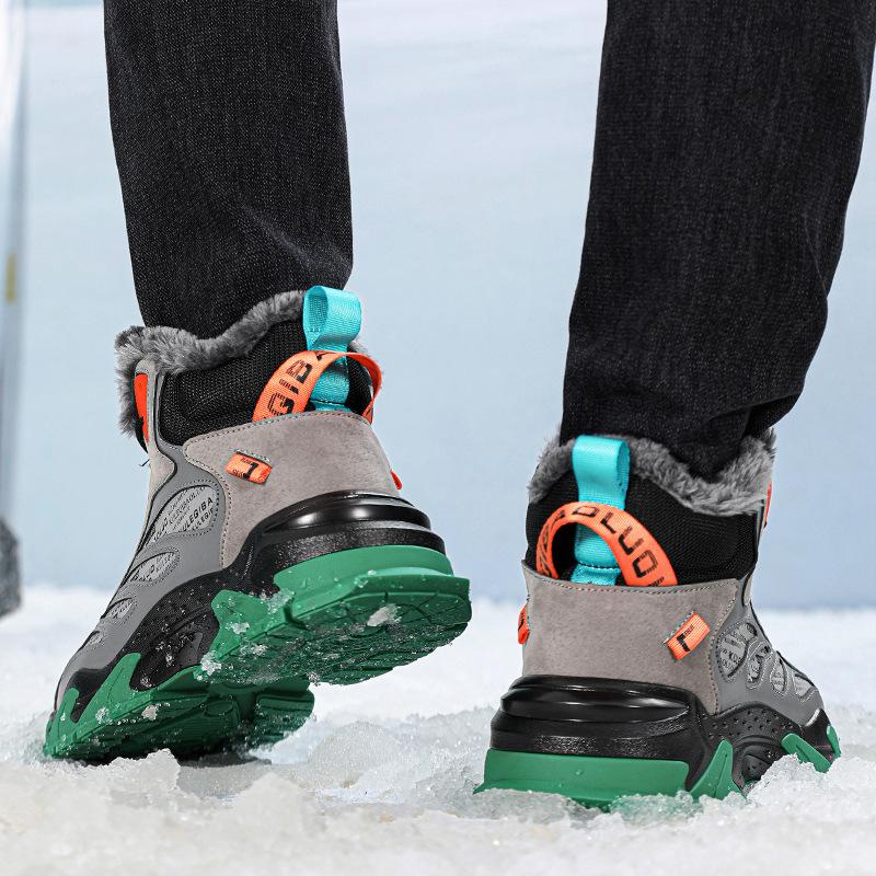 Модные зимние мужские ботильоны с толстой подошвой, меховые зимние ботинки, мужская повседневная спортивная обувь, уличные плюшевые теплые корейские кроссовки, ботильоны