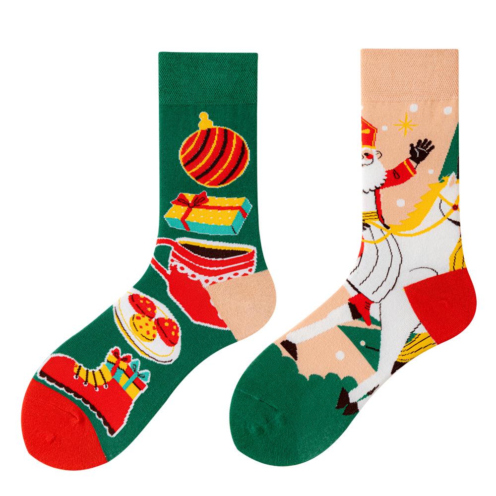 Asymmetric Colorful Christmas Cotton Socks for Couples