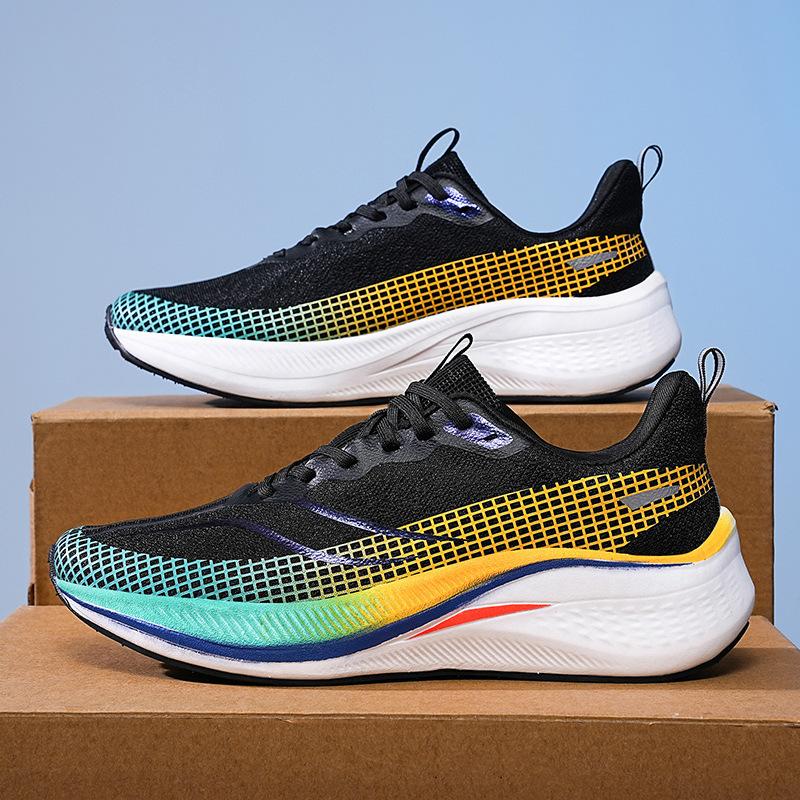 Men's shoes large size lightweight fly-woven mesh 7 shock-absorbing and breathable casual sports shoes men's carbon board running shoes