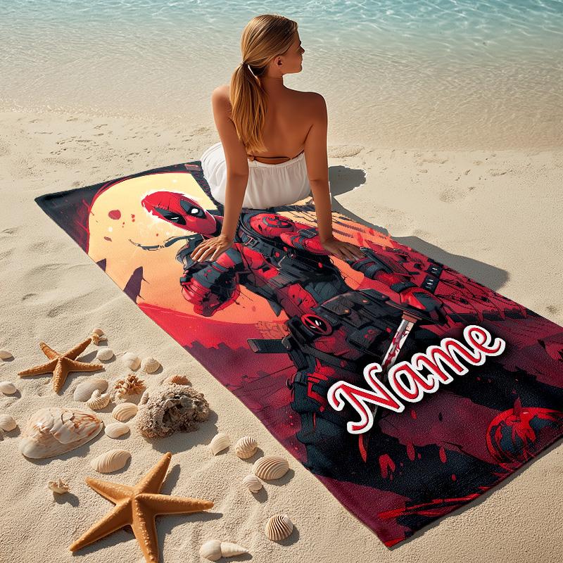 Custom Name Deadpool Armor Stylish Digital Printing Beach Towel Quick‑Drying Absorbent Blanket for Beach Pool Gym Travel