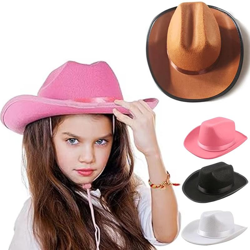 Children'S Hat Kids Girls Boys Cowboy Hats Wide Brim Western Cowgirl Hat With Adjustable Strap Costume Accessories