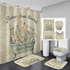 Butterfly Flower Printed Bathroom Shower Curtain Set Waterproof Shower Curtain Anti-Skid Rugs Carpet Toilet Lid Cover Bath Mat