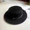 French classic flat-top woolen top hat women's autumn and winter new celebrity style jazz hat British fashion versatile felt hat