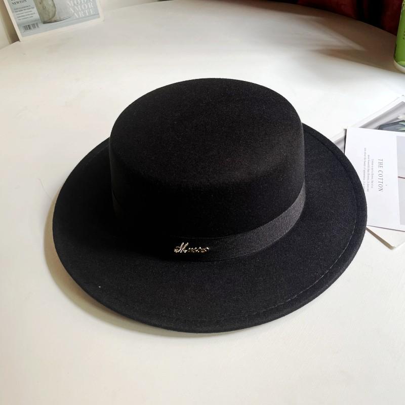French classic flat-top woolen top hat women's autumn and winter new celebrity style jazz hat British fashion versatile felt hat