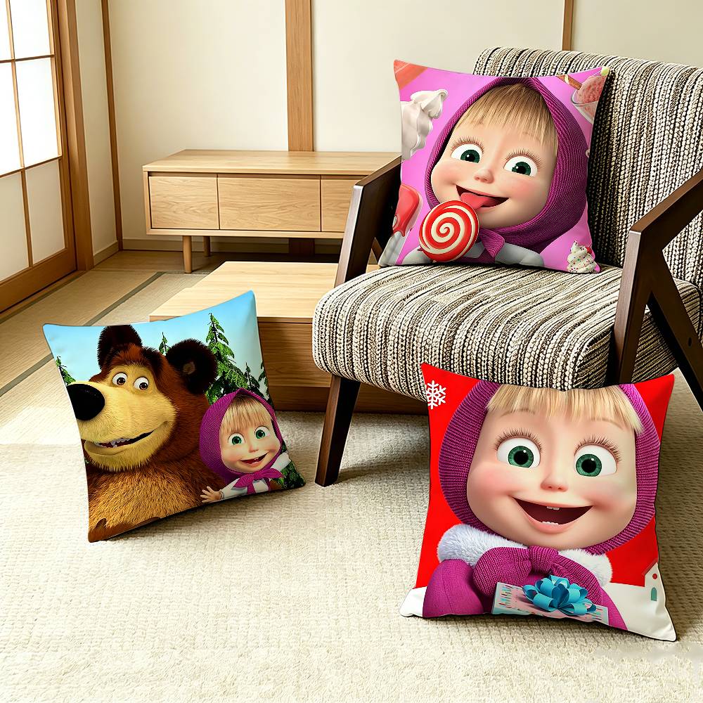 CUTE MMasha And BBears Pillow Case Pattern Printed Pillowcase For Living Room Sofa Cushion Cover
