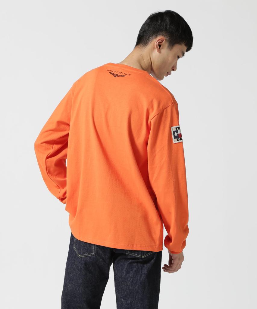 AVIREX TOP GUN PATCHED L/S T-SHIRT 783-3930018 men's L orange