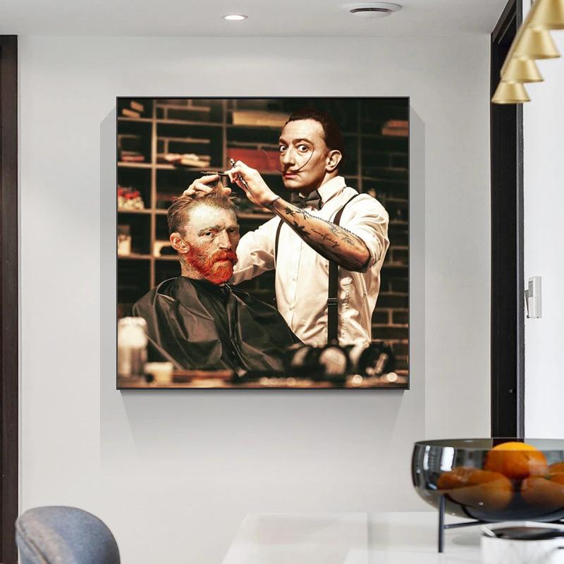 Забавный портрет персонажа, искусство Ван Гога, стрижка, холст, живопись, постеры и принты, настенные панно для гостиной, декор стен Cuadro