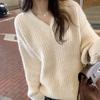 New V-neck Lazy Pullover Sweater for Women Autumn and Winter New Korean Style Thickened Soft and Waxy Versatile Bottoming Top