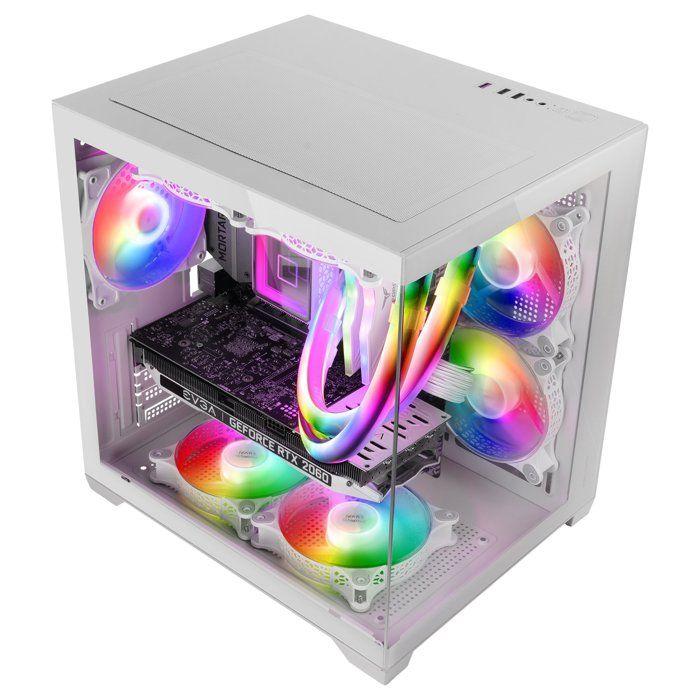 Mars Gaming MC-VIEW2, Boîtier MicroATX, Double Verre Trempé, 1x Ventilateur FRGB 120mm, Refroidissement 240mm, Chambre Double, Blanc