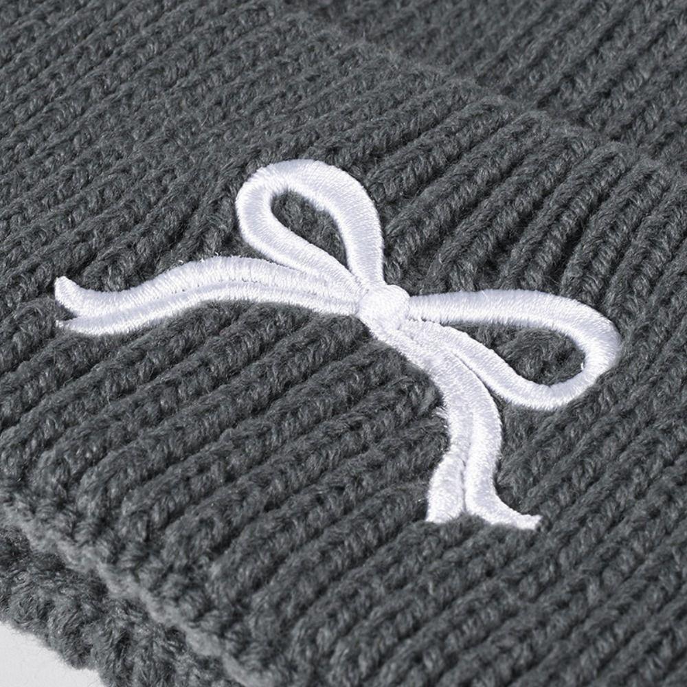 Korean Style Y2K Beanie Hats New Design Bow Embroidery Knitted Hat Girls Bow Knitted Hat  Lady