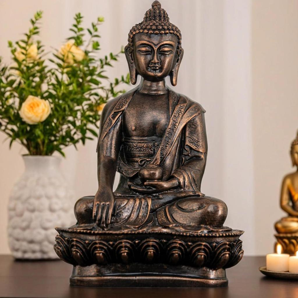 Buddha Statue Showpiece Idol Home Decor Items for Living Room and Gifts (Antique Copper)