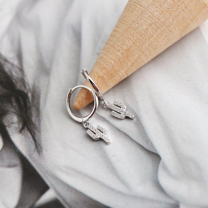 Серьги-кольца с подвеской в виде кактуса из микроциркония из стерлингового серебра 925 пробы, женские милые простые модные украшения для ушей