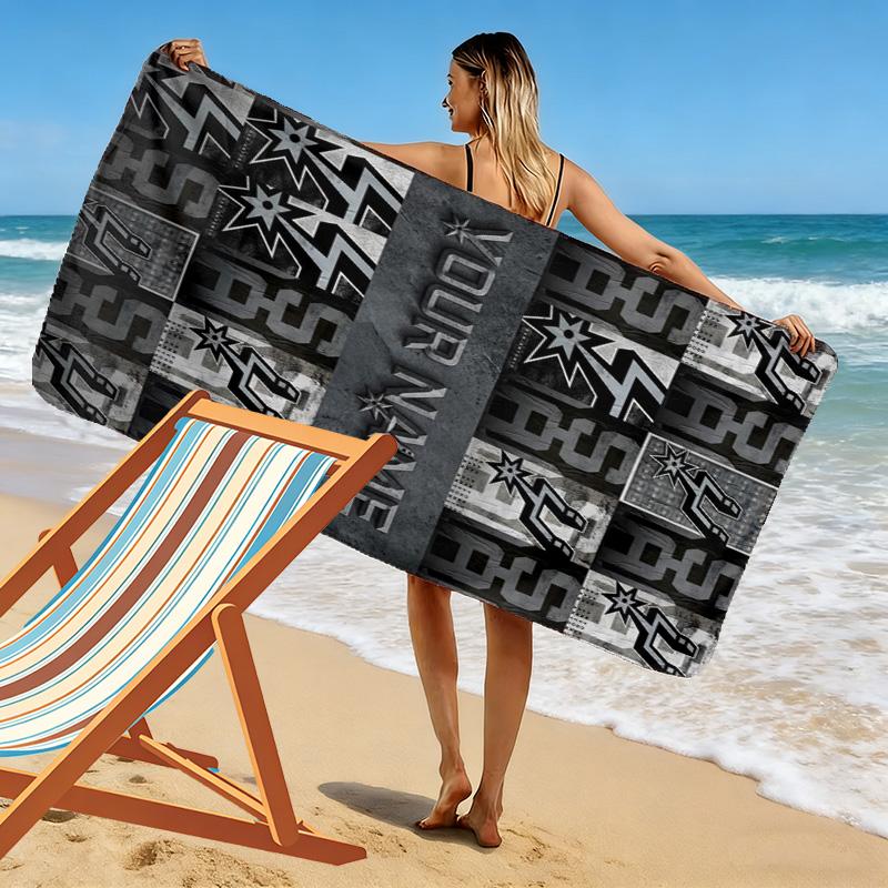 Name Custom SA Spurs Print Beach Towel, Large Soft Quick Dry Towel for Beach Camping Swimming