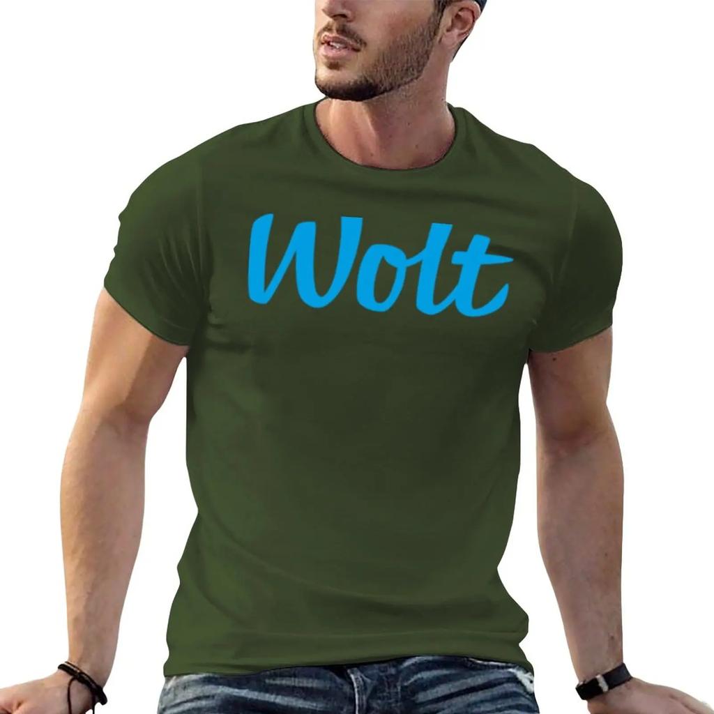 Новая модная тяжелая винтажная летняя синяя футболка с логотипом Wolt для доставки еды для мальчика quick-ying мужская больших размеров