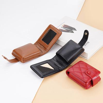 Женская сумка для хранения помады с зеркалом, однотонная искусственная кожа, портативный мини-путешественник, женский блеск для макияжа для губ, оттенок, лак, органайзер, чехол