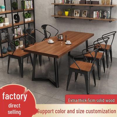 Ретро Бистро Индустриальный Обеденный Стол и Стулья из Массива Дерева для Западных Ресторанов