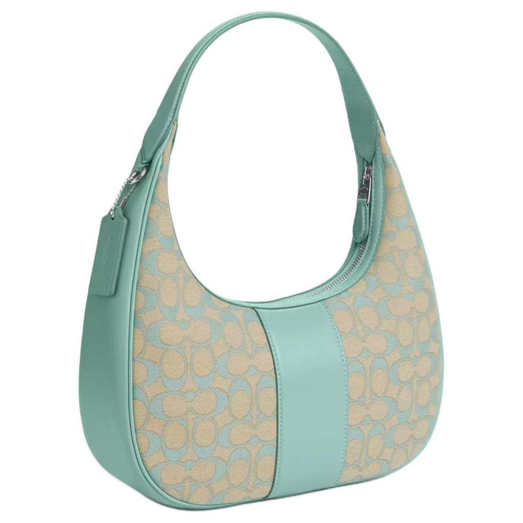 Coach Кармен 29 Signature Жаккард Застежка-молния Гладкая кожа Сумка-тоут Сумка через плечо Большая женская сумка Серебристо-выцветший синий CT765-SVVSW