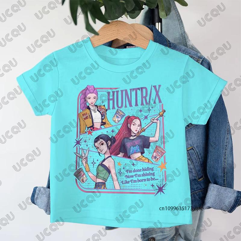 Аниме Kpop Охотники на демонов Huntrix Принт Детская хлопковая футболка Летние футболки с коротким рукавом Одежда для мальчиков и девочек Повседневные детские топы