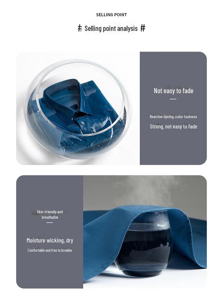 Men's Long Sleeve Bamboo Fiber Shirt - Solid Color, Wrinkle-Free, Stretchable, Antibacterial, Logo Embroidery Available