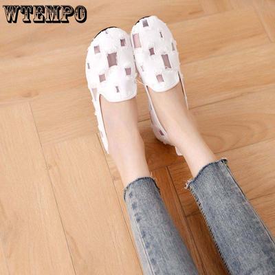 Туфли из ткани на плоской подошве с полыми отверстиями, женские туфли на одинарной платформе, легкие повседневные туфли-бобы с сетчатыми отверстиями на толстой подошве, весна-лето