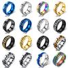 Fashion Anxiety Fidget Rings Relaxing Stainless Steel Rotatable Chain Ring for Men Women Spinner Zircon Gold Black Bague Homme
