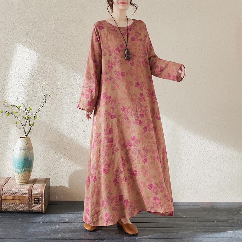 Длинный рукав Плюс размер тонкий хлопок винтажный цветочный новый в платьях для женщин повседневный свободный длинный весна лето осень платье