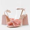Liyke Size 44 45 46 Fashion Pleated Butterfly-Knot Womens Sandals Gladiator Peep Toe Buckle Strap Triangle High Heels Dress Shoe